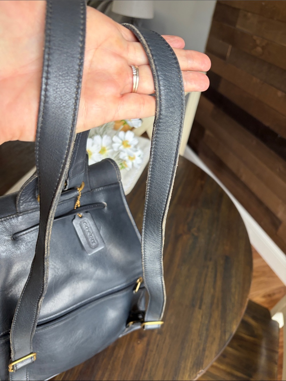 Vintage 1996 Coach Black Leather Drawstring Backpack  #9943 - Picture 8 of 14